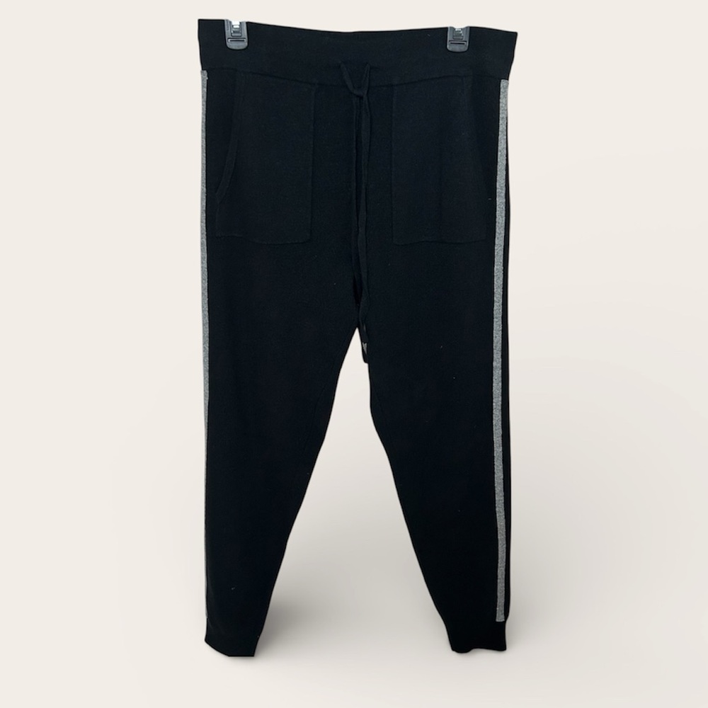 Ann Taylor Black Wool Joggers with Gray Stripe
